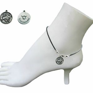 Black Leather 9" Anklet ~ Taurus Zodiac Charm